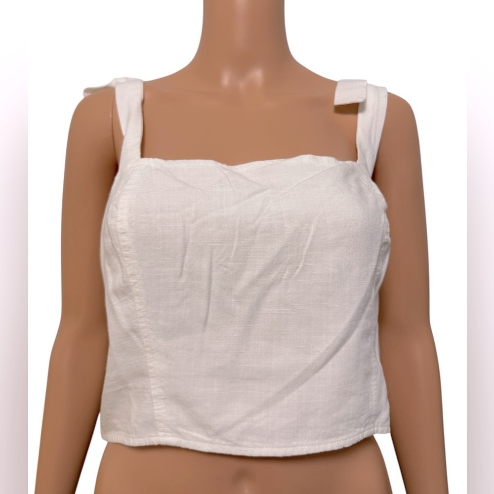 Band of The Free White Cropped Bow Tie Shoulder Women's Top- Size Medium